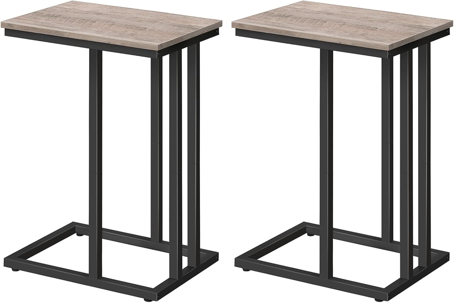 HOOBRO C-Shaped End Table Set of 2, Slide Under Sofa Side Tables with Metal Frame, Greige & Black BG02SFP201G1