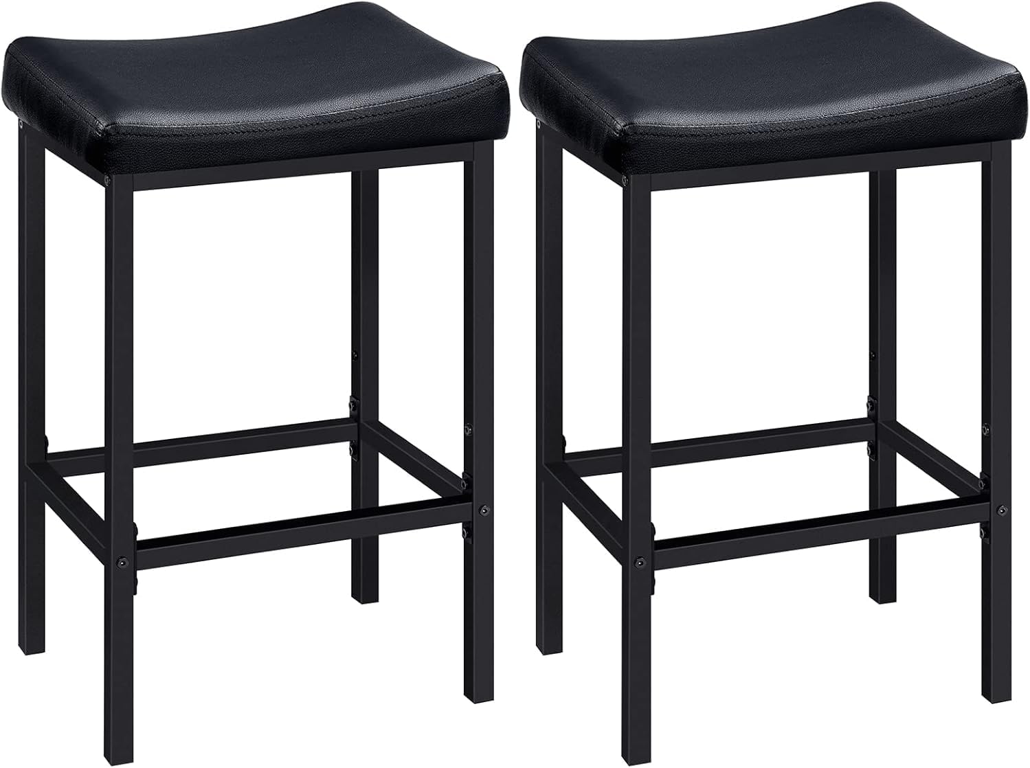 HOOBRO Bar Stools Set of 2, Counter Height Saddle Bar Chairs with PU Leather Cushioned Seats, Black