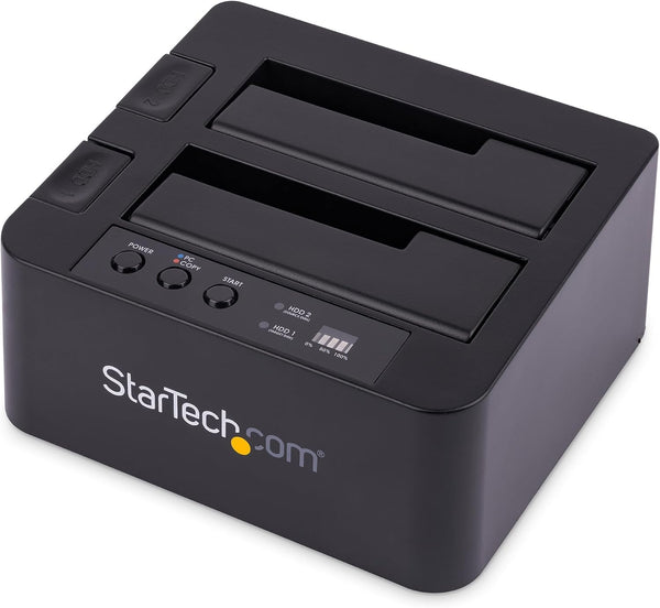 StarTech Dual-Bay SATA HDD/SSD Duplicator & Docking Station, Standalone Hard Drive Cloner with USB 3.0 & eSATA