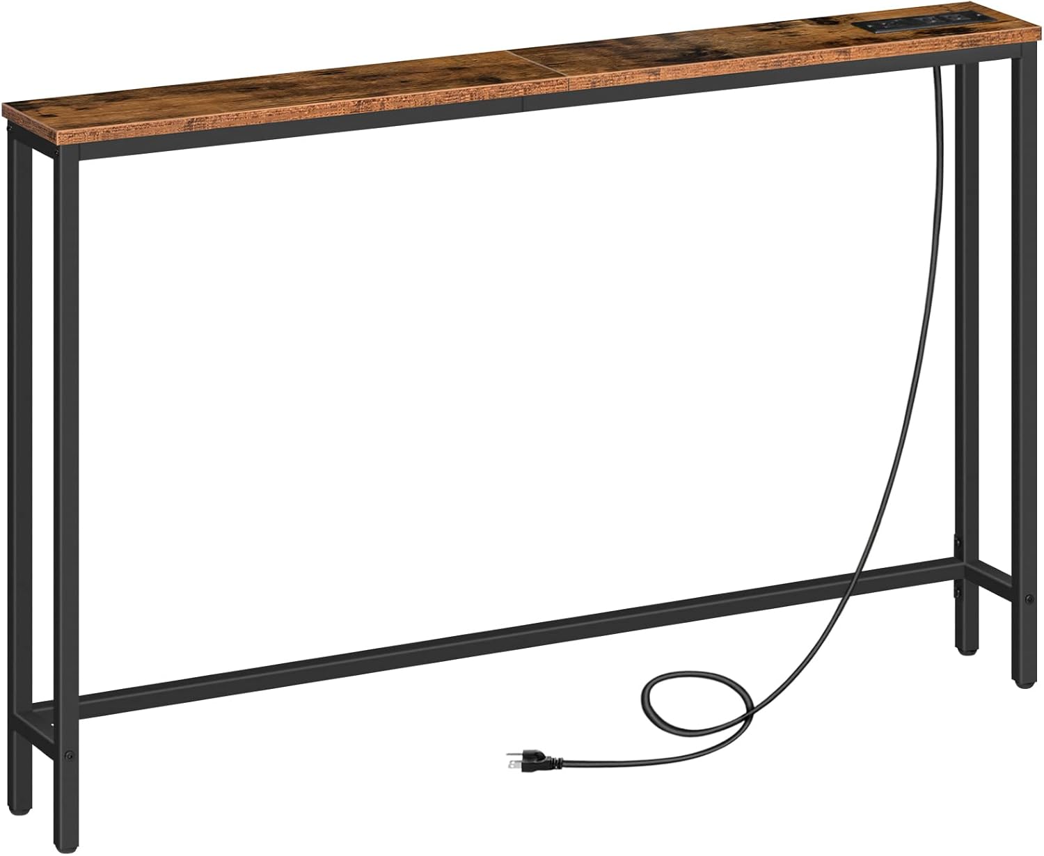 HOOBRO Skinny Console Table with Charging Station, 47.2" Narrow Sofa Table with Power Outlets, USB & Type-C Ports, Rustic Brown & Black