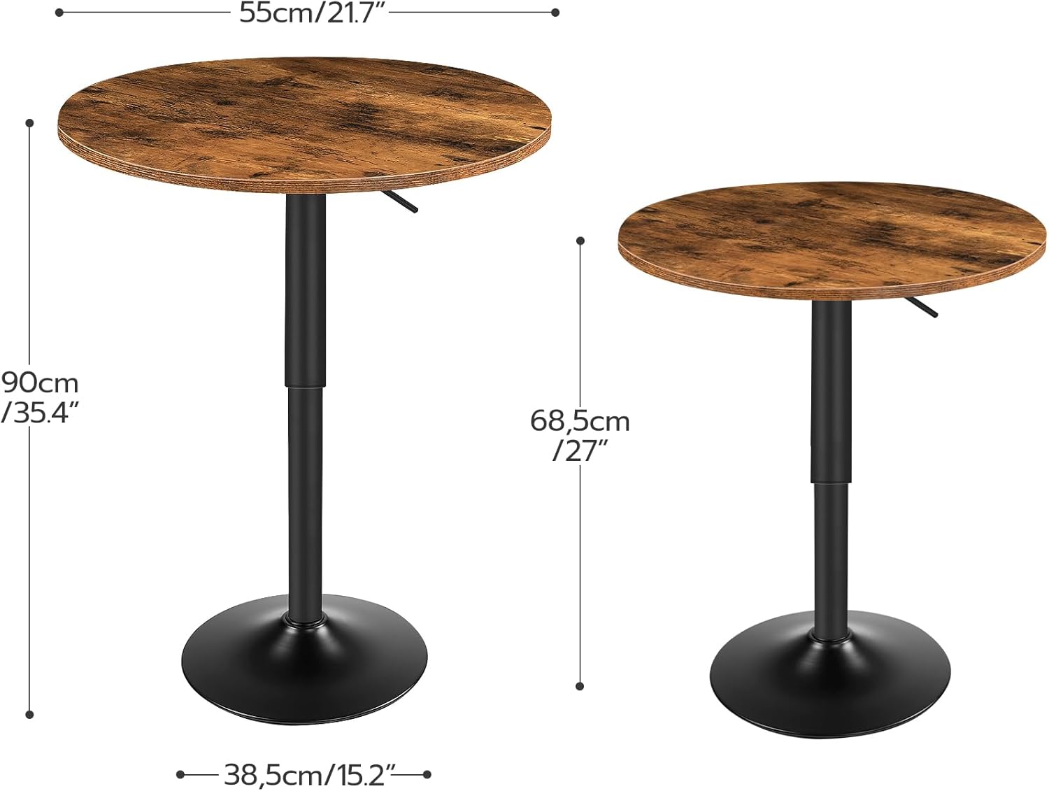 HOOBRO Height-Adjustable Round Bar Table, Modern Cocktail Pub Table, Rustic Brown & Black BF58BT01G1