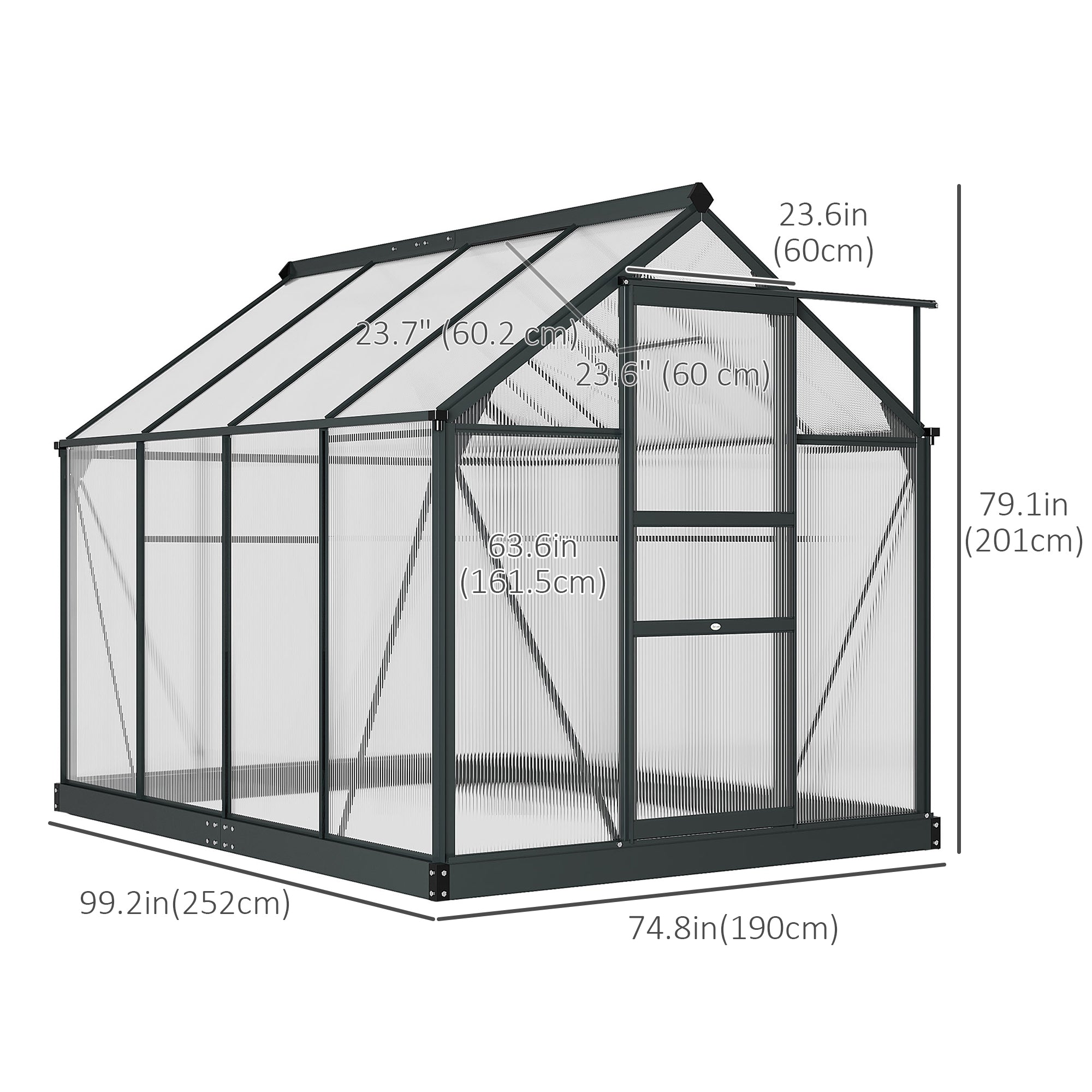 Outsunny Durable Outdoor Greenhouse 6.2'x8.3'x6.6' with PC Board, Slide Door for Extended Gardening - Grey 