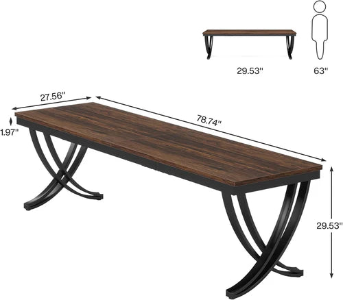 2 Person Desk 78.74" Industrial Double Computer Desk with Metal Frame Large Workstation for Office Study and Gaming Brown & Black
