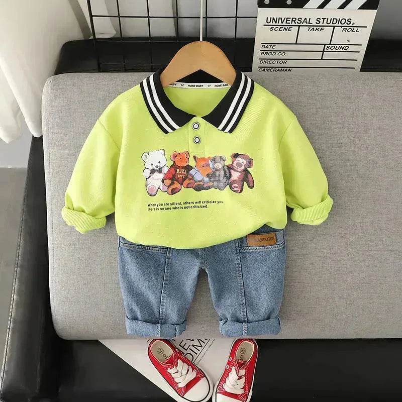 Cartoon Printed Children's Hoodie Shirt And Pants Set Two piece for boys 