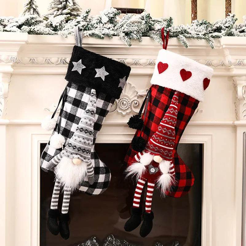 Red And Black Plaid Hanging Feet Stockings Christmas 