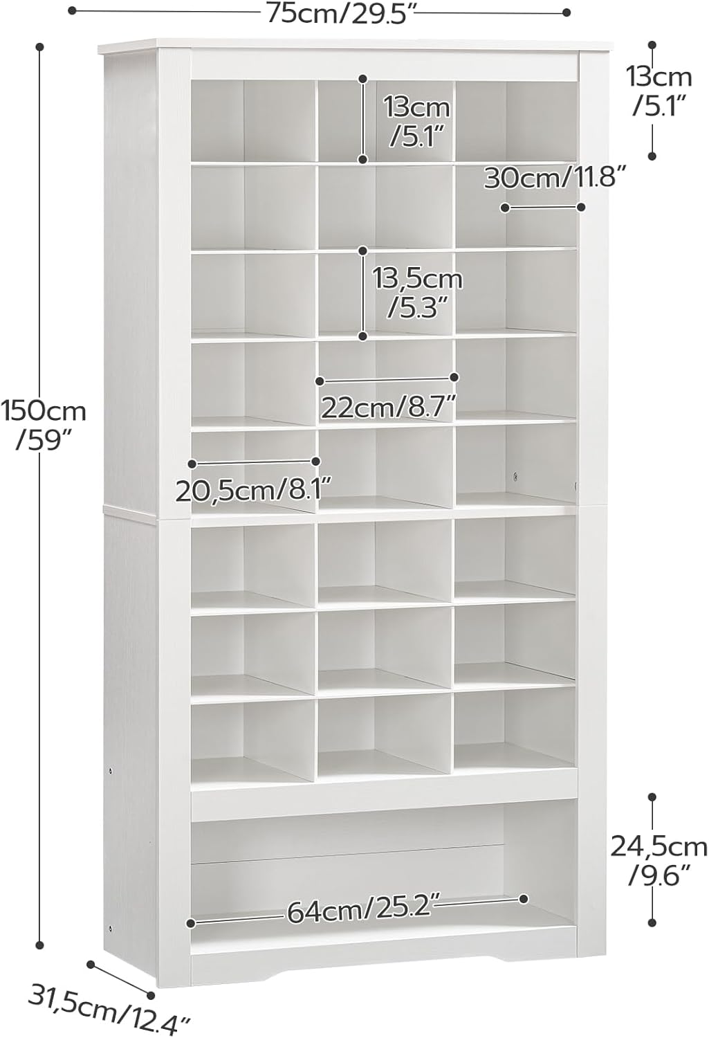 HOOBRO 9-Tier Tall Shoe Cabinet with 24 Cubbies & 3 Hooks, Freestanding Shoe Storage Organizer, White WT24SC01