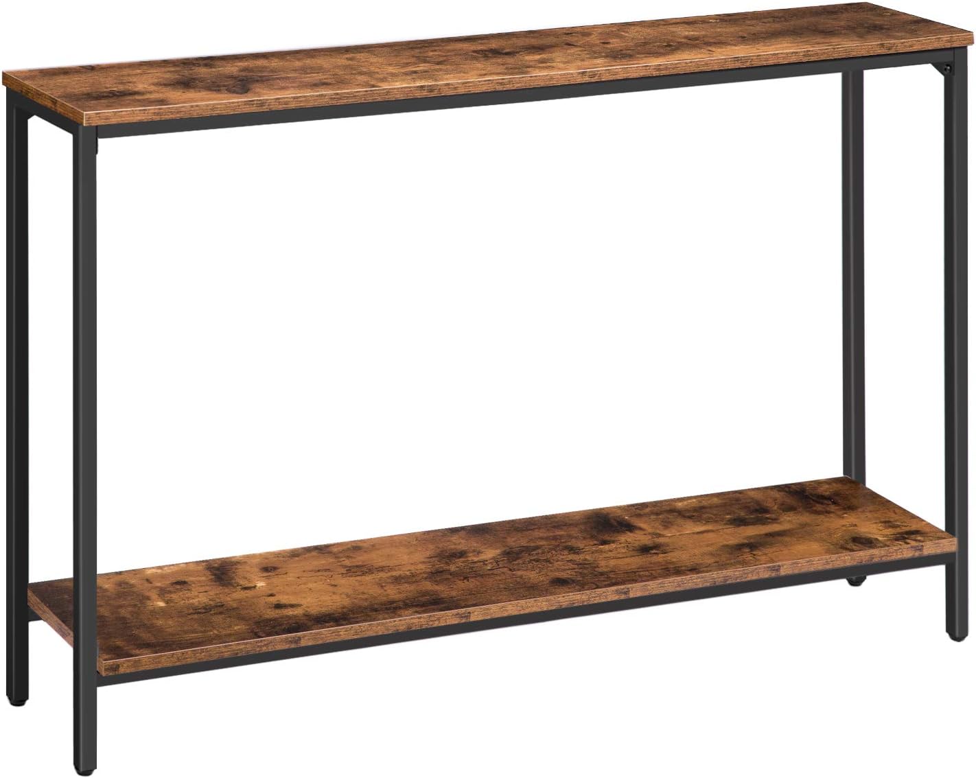 HOOBRO 120 cm Narrow Console Table with Storage Shelf, Industrial Sofa Table for Entryway, Hallway & Living Room, Rustic Brown BF20XG01G1