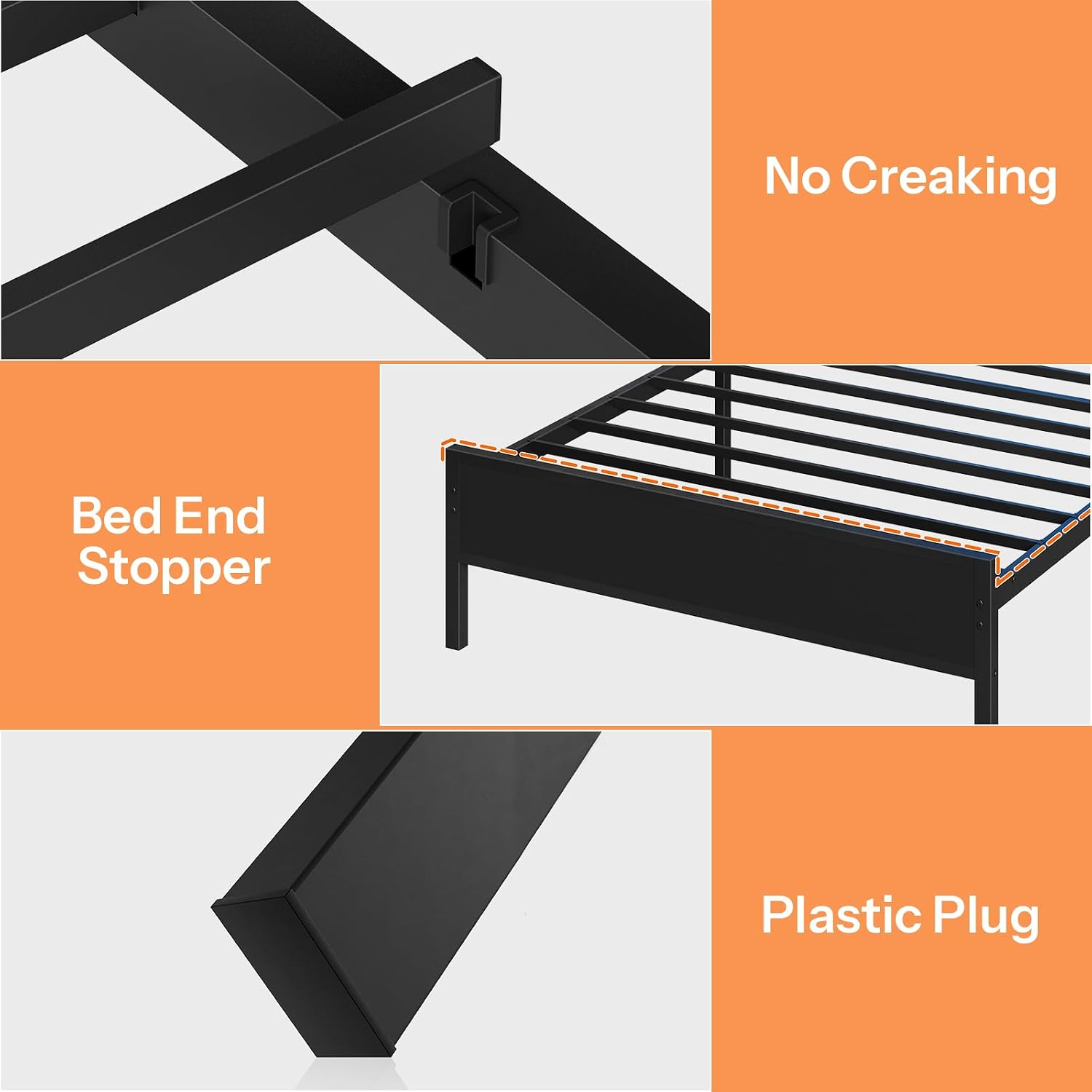 HOOBRO Twin Bed Frame with Storage Headboard, Charging Station & 16-Color LED Lights, Black