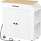 HOOBRO Kitchen Island Cart with Power Outlet, Rolling Kitchen Storage Cabinet with Drawer, Spice Rack & Adjustable Shelf, White & Natural