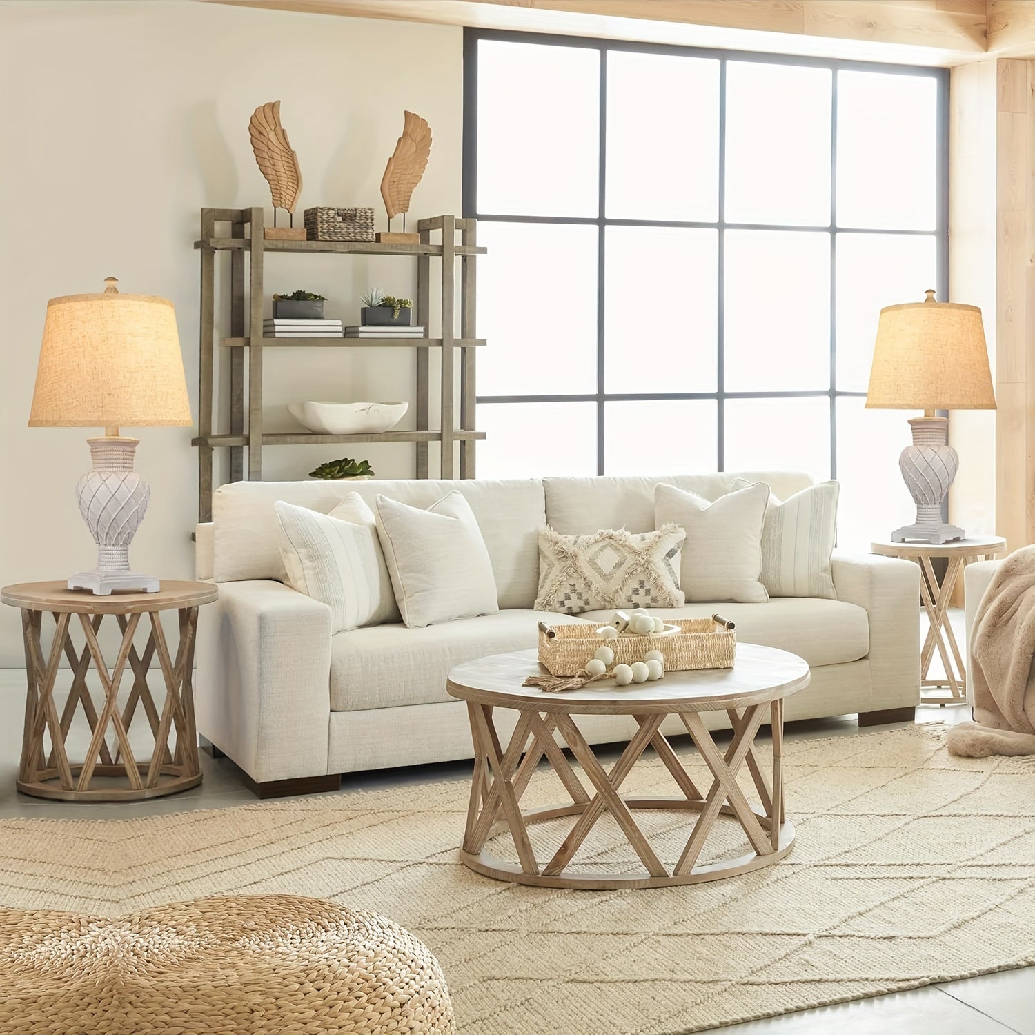 Tradition Table Lamp Set Of 2, Farmhouse Boho Bedside Lamps with 3-Color Temperature LED Bulbs 