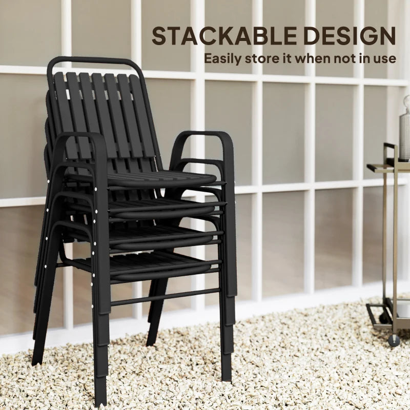 Stackable Outdoor Dining Chairs Set of 4, for Patio, Balcony, Deck, Garden, Black