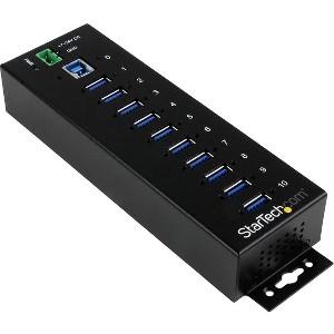 10 Port Industrial USB 3.0 Hub - ESD and Surge Protection - DIN Rail or Surface-Mountable Metal Housing 