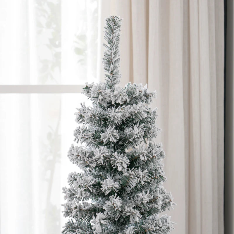 HOMCOM Flocked Pencil Christmas Tree with Realistic Branch Tips, Folding Metal Stand, Multicolor 