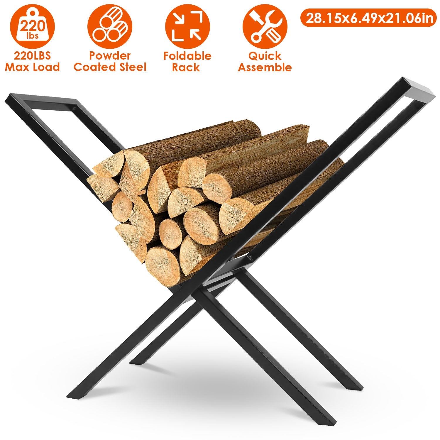 Firewood Log Rack 220LBS Steel Wood Lumber Storage Stacking Rack X Shape Storage Holder for Fireplace Firepit 