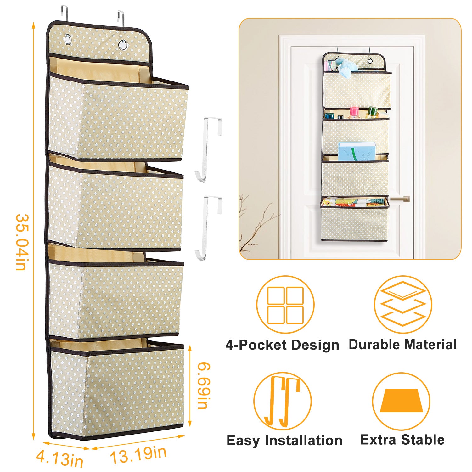 Over Door Hanging Organizer 4 Pockets Wall Mount Closet Storage Organizer Multifunctional Hanging Shelves For Clothing Office Supplies File Folders