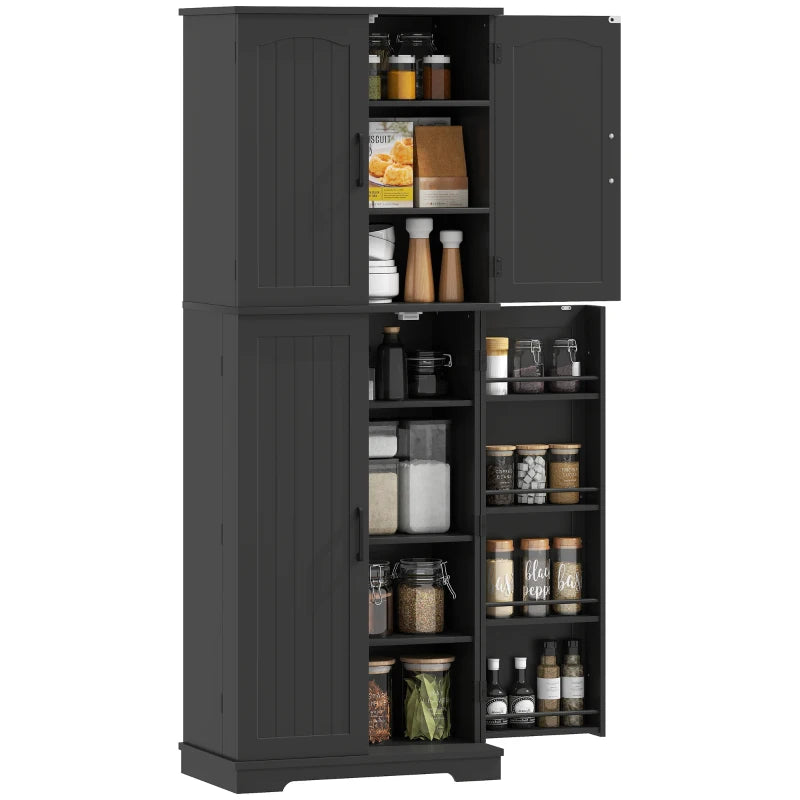 Tall Pantry Cabinet, 64" Storage Cabinet with Adjustable Shelves and 8 Door Spice Racks for Kitchen, Dining Room, Black