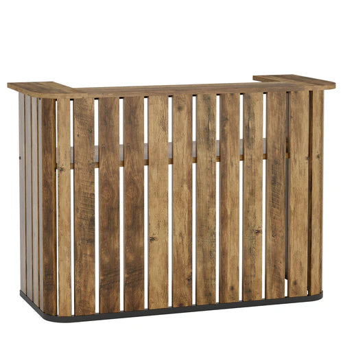 Reception Desk 63" U-Shaped Front Desk with Counter Two-Tier Workspace Slatted Panel Modern Office Retail Counter Rustic Brown