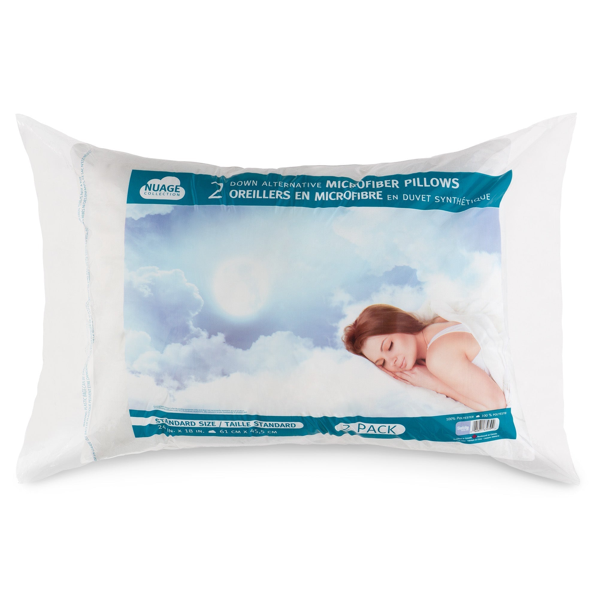 Woven 2 Piece Hotel Collection Bed Pillow, Queen Size. Designed for Back, Stomach or Side Sleepers, 18x24 