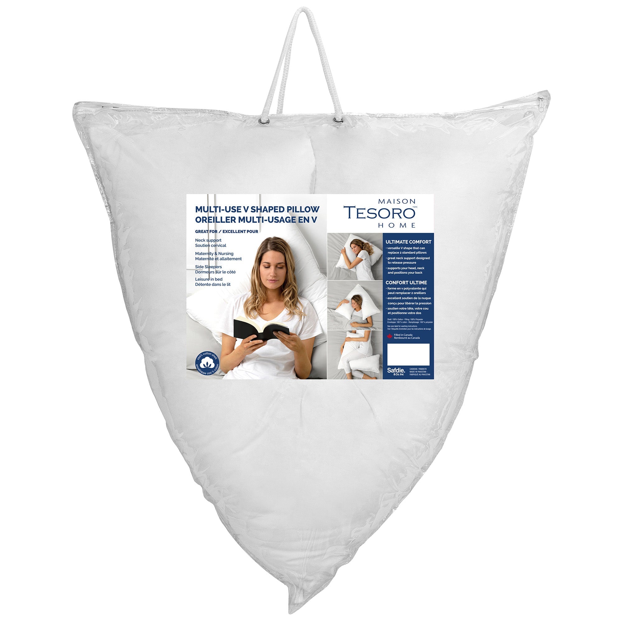 Woven V-Shape Hotel Collection Bed Pillow, Queen Size. Designed for Back, Stomach or Side Sleepers, 30x15x15, White, 100% Cotton