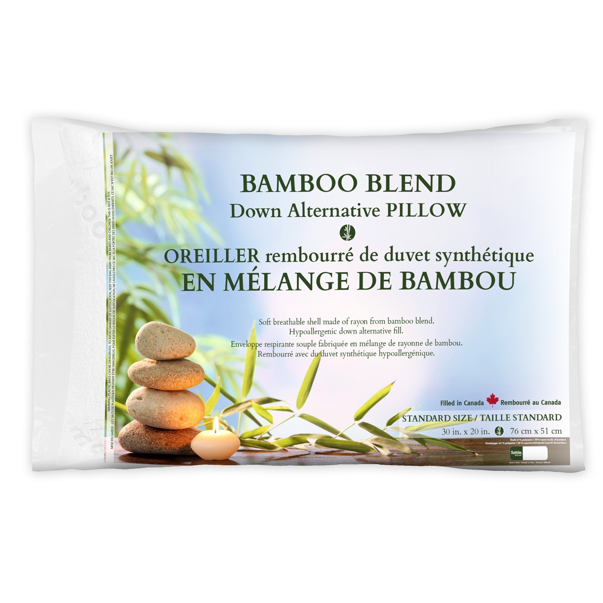 Bamboo Hotel Collection Bed Pillow, Queen Size. Designed for Back, Stomach or Side Sleepers, 20x30 