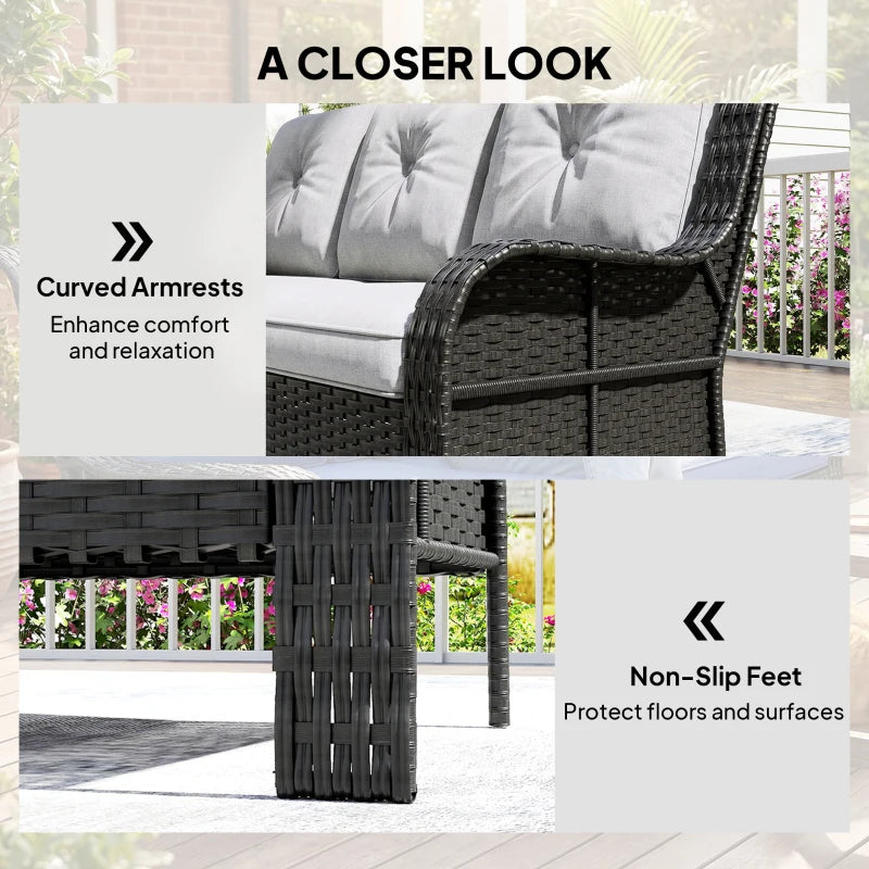 Wicker Patio Sofa with Cushions, 3 Seater Rattan Outdoor Couch for Patio, Garden, Porch, Backyard, Light Grey