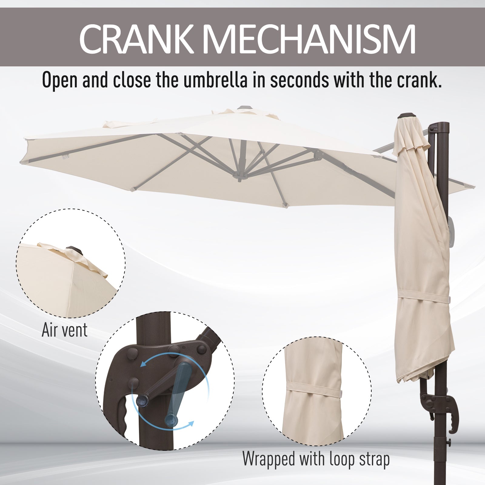 Outsunny Cantilever Umbrella Φ10ft Round Hanging Aluminium Patio 360° Rotatable Offset Parasol Cream White 