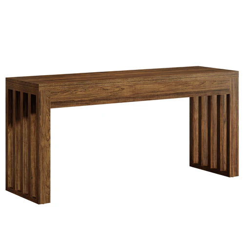 Bar Table 63" Farmhouse Counter Height Pub Dining Table for Bistro with Thick Tabletop and Slatted Base Design Rustic Brown