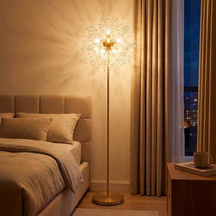 63-Inch Crystal Floor Lamp with Acrylic Crystals-Gold