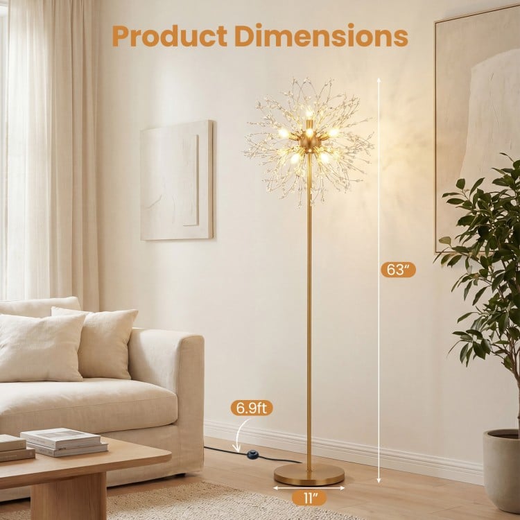 63-Inch Crystal Floor Lamp with Acrylic Crystals-Gold