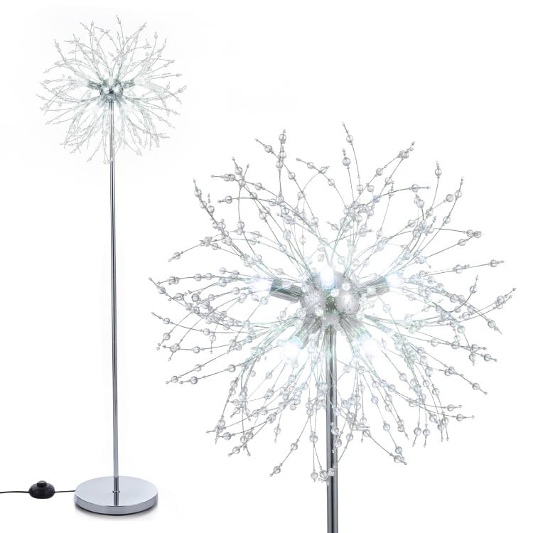 63-Inch Crystal Floor Lamp with Acrylic Crystals-Sliver
