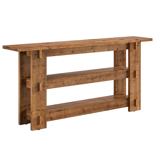Console Table 63" Solid Wood Farmhouse Sofa Table Behind Couch with 3-Tier Storage Shelves and Heavy Duty Design Rustic Brown
