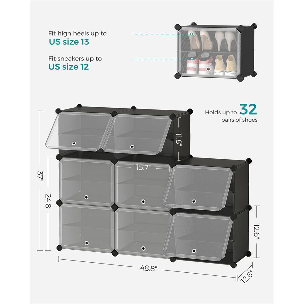 SONGMICS Cubes Plastic Shoe Rack with Doors, Holds Up to 16 to 48 Pair of Shoes 