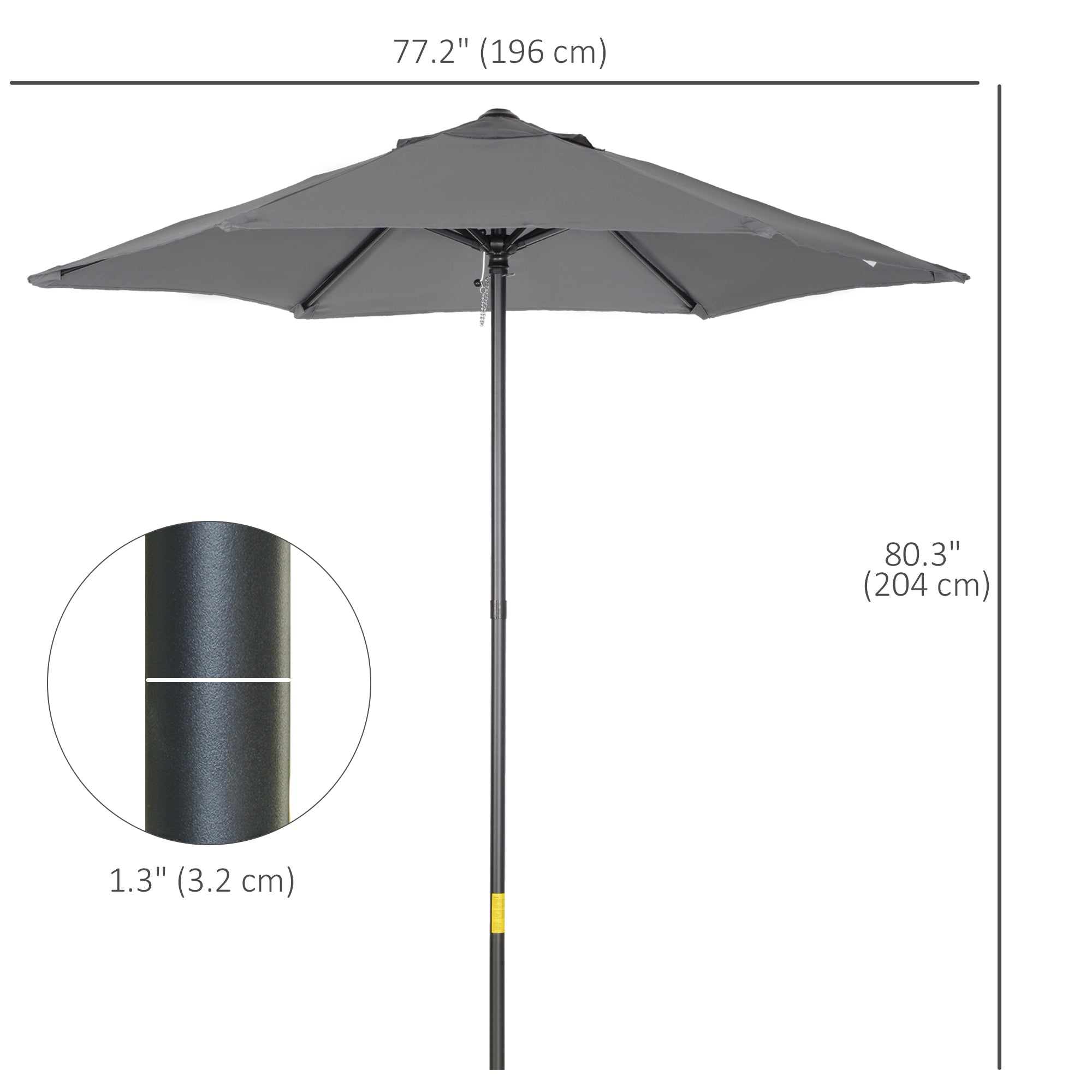 Outsunny 6.6FT Patio Umbrella, Outdoor Parasol with 6 Solid Ribs, Dark Grey 