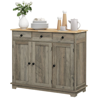 HOMCOM Modern Sideboard, Buffet Cabinet with Storage Cabinets, Drawers and Adjustable Shelves for Living Room, Washed Grey 