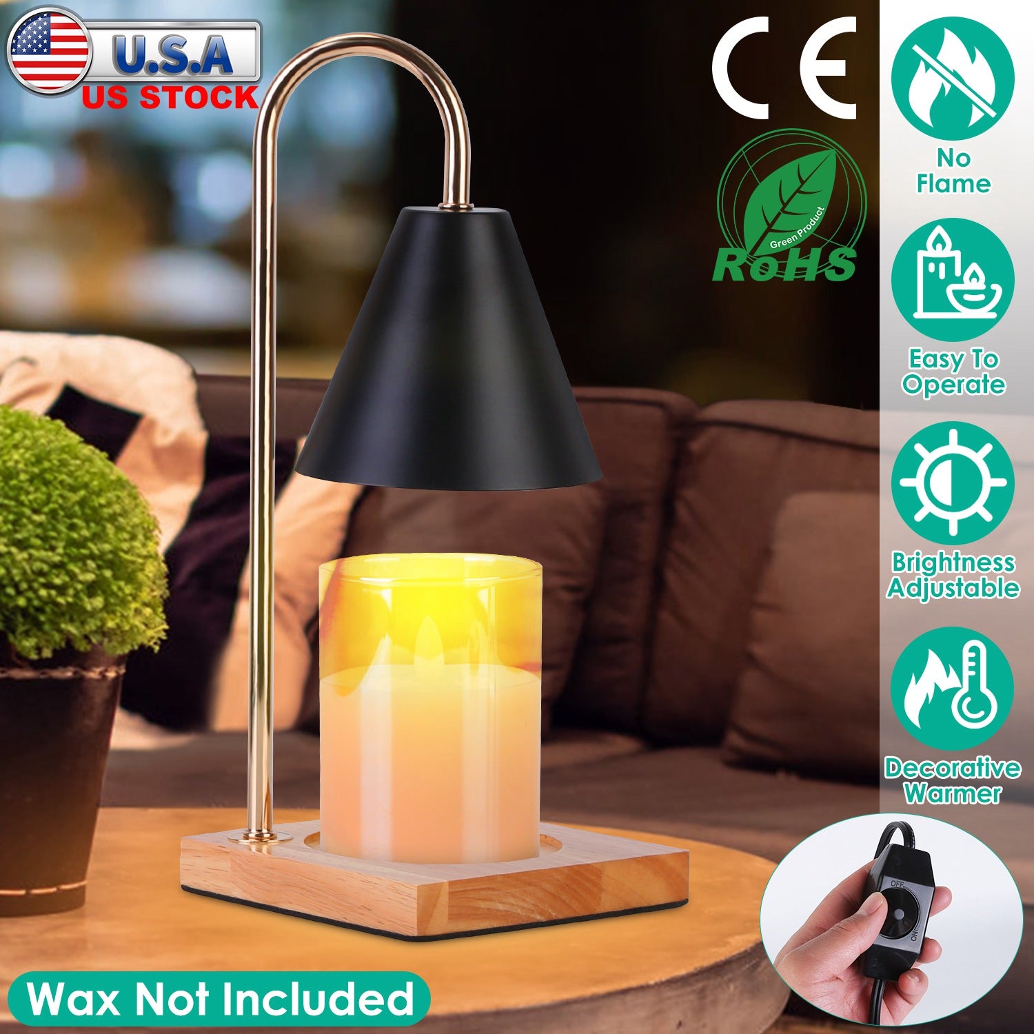 Electric Wax Melt Warmer Lamp Dimmable Fragrance Candle Melt Lantern Metal Iron Decorative Melter Light with 2 GU10 Bulbs