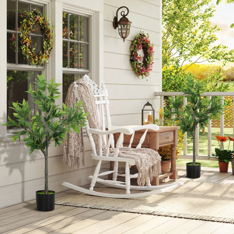 Potted Fake Plants Set of 2, Lifelike Laurel Artificial Trees with 345 PEVA Leaves for Indoor Outdoor Decor, Green