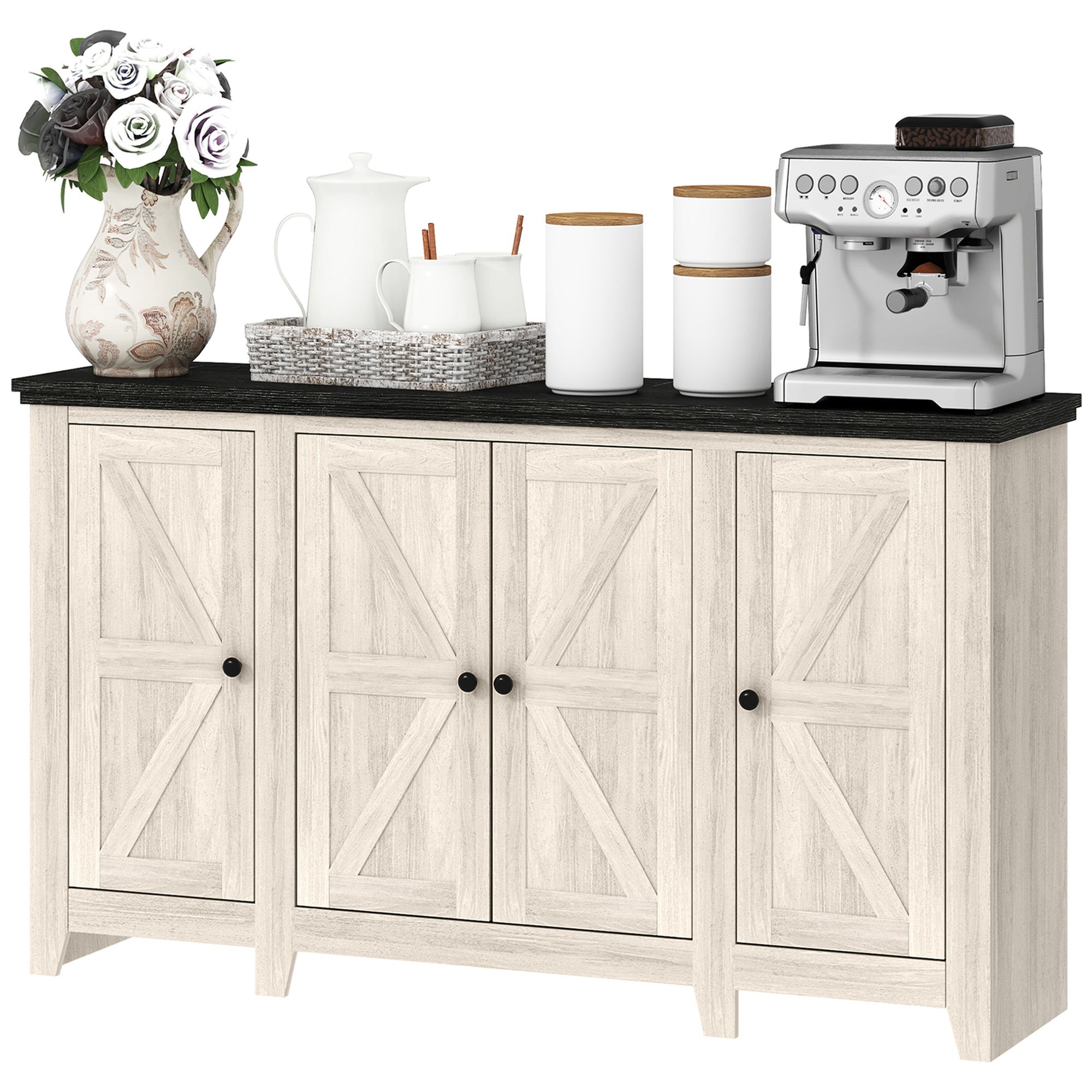 HOMCOM Rustic Sideboard, Buffet Cabinet with Adjustable Shelves for Living Room, Dining Room, Entryway, White Wood Grain 