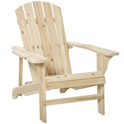 Outsunny Wood Adirondack Chair, Outdoor Patio Chair with Slatted Design for Deck, Garden, Backyard, Fire Pit, Natural 