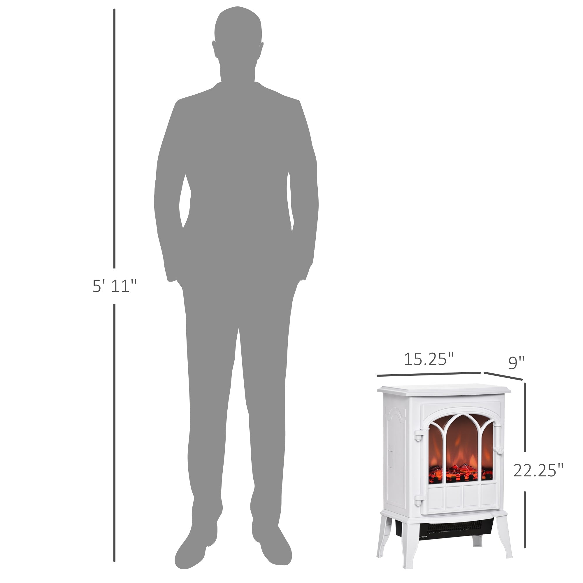 HOMCOM Electric Fireplace Heater, Freestanding Fireplace Stove with Realistic Flame, Adjustable brightness, White 