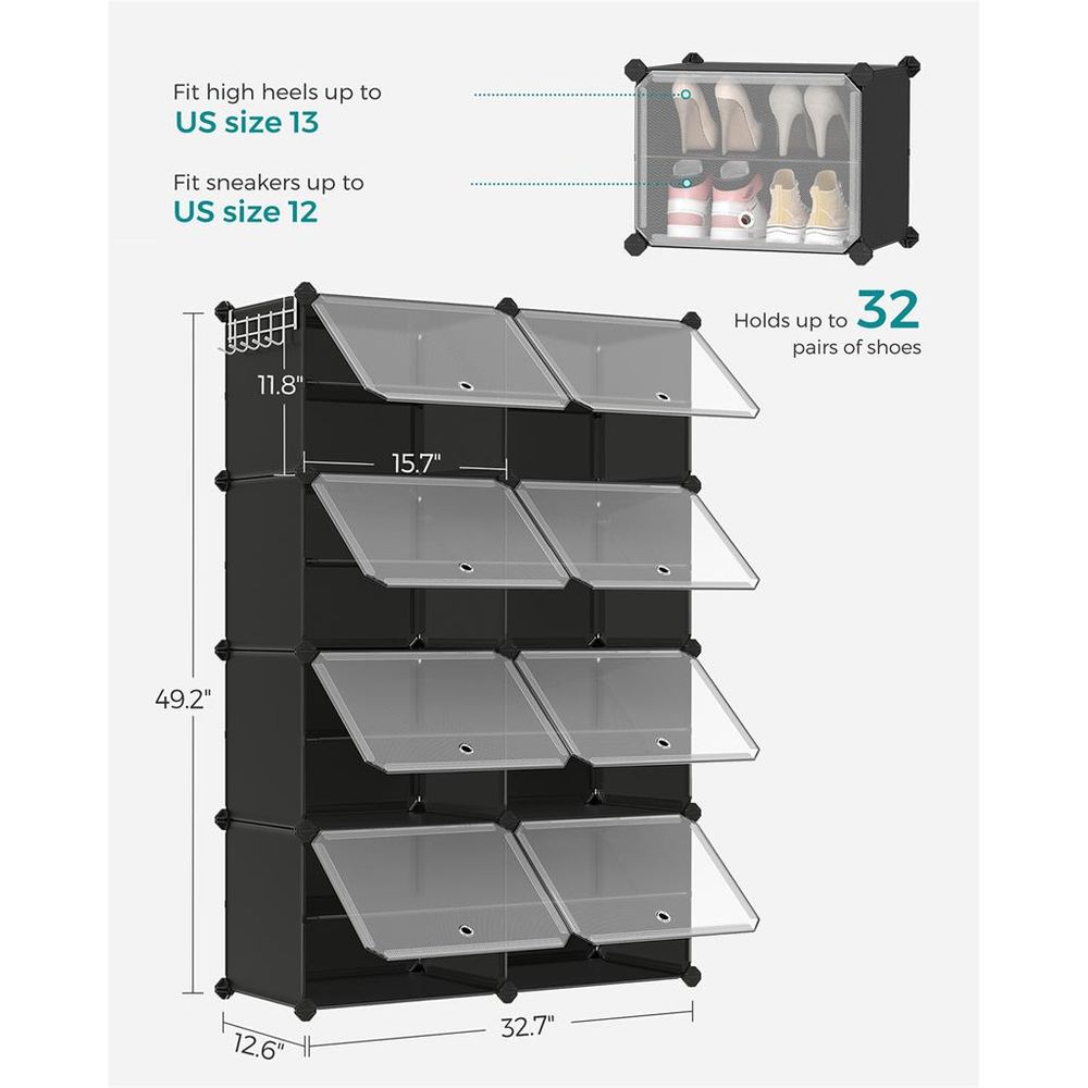 SONGMICS Cubes Plastic Shoe Rack with Doors, Holds Up to 16 to 48 Pair of Shoes 