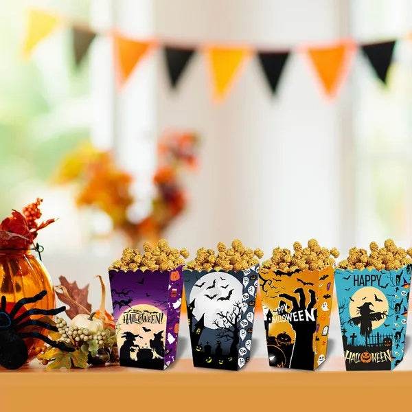 12Pcs Halloween Popcorn Box 3 Designs Spooky Halloween Trick Or Treat Boxes Bloody Theme Party Favor Snack Boxes Candy Cookie Container Paper Boxes For Halloween Holiday Party Supply 