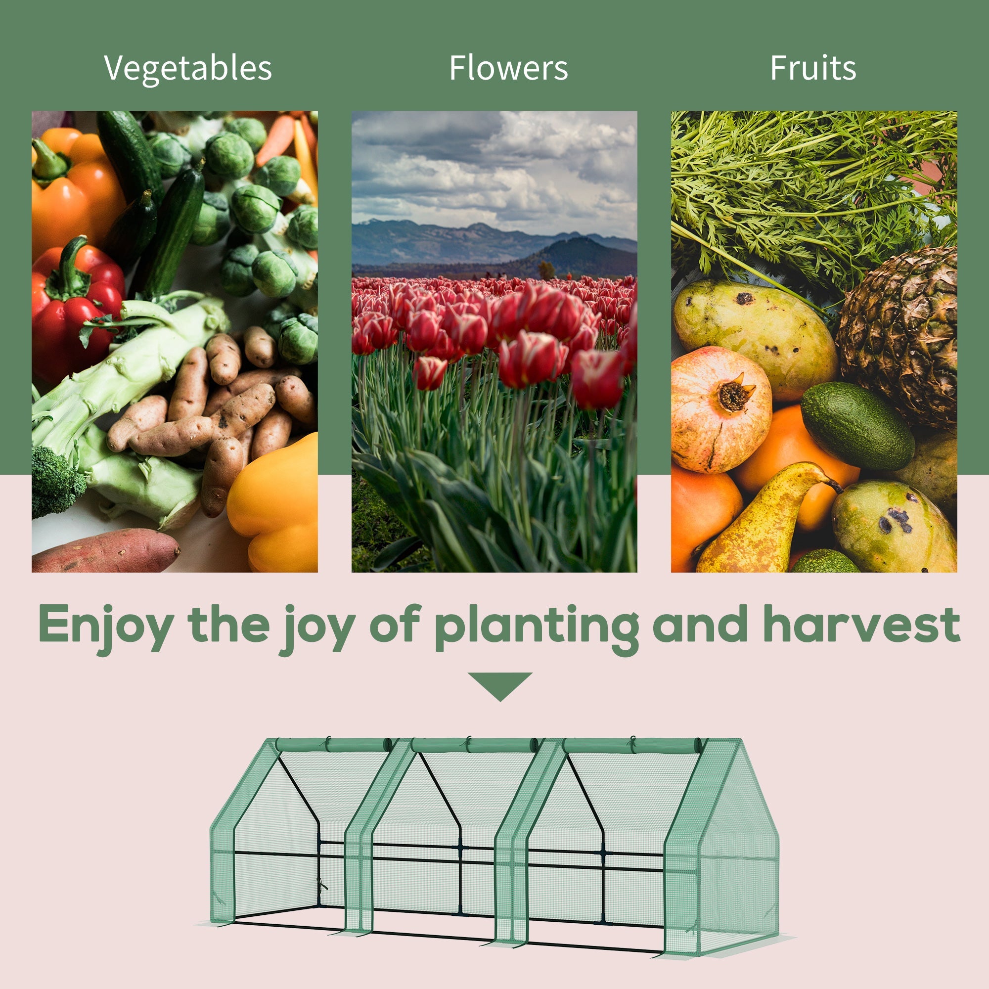 Outsunny Portable Mini Tunnel Greenhouse 106" Zippered Doors for Plants Flowers PE Cover Grow Vegetables Climate Green 