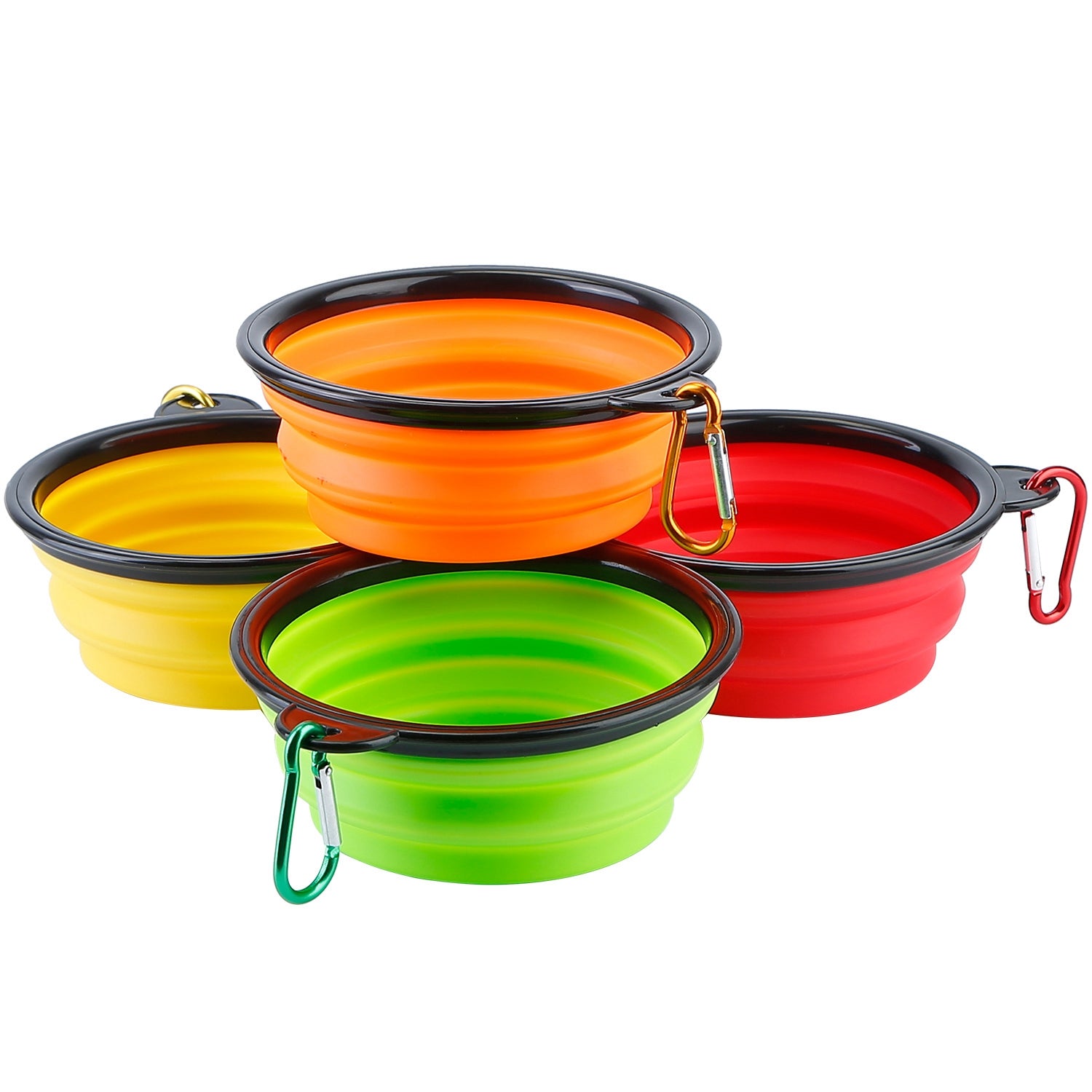 4Pcs Silicone Collapsible Dog Bowls BPA Free Travel Dog Bowl Foldable Cat Dog Food Water Bowl w/ Carabiner Clip For Traveling Walking Hiking 