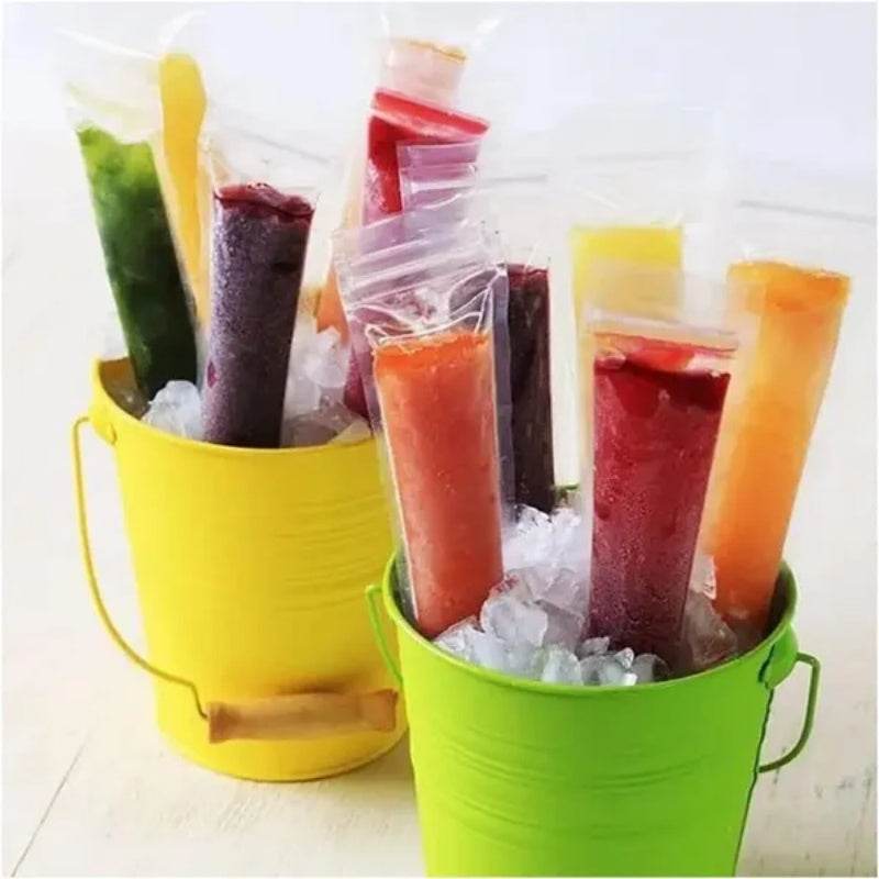 320 Pcs Disposable Beverage Packaging Bag Ice Popsicle Mold Bags With 2 Pcs Orange Funnels DIY Ice Lolly Bags BPA Free Freezer Tubes With Zip Seals For Summer Halloween Birthday Party 