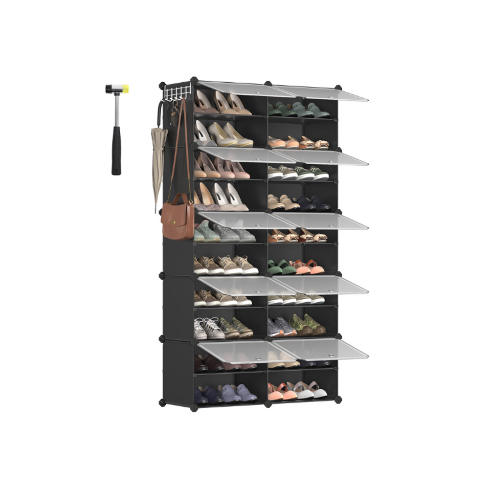 SONGMICS Cubes Plastic Shoe Rack with Doors, Holds Up to 16 to 48 Pair of Shoes 