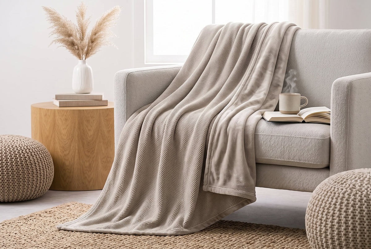 Flannel Blanket, 60 x 80 in, Super Soft, Taupe