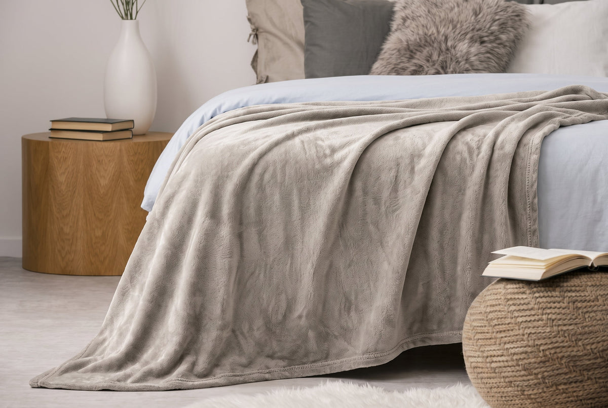 Flannel Blanket, 60 x 80 in, Super Soft, Taupe