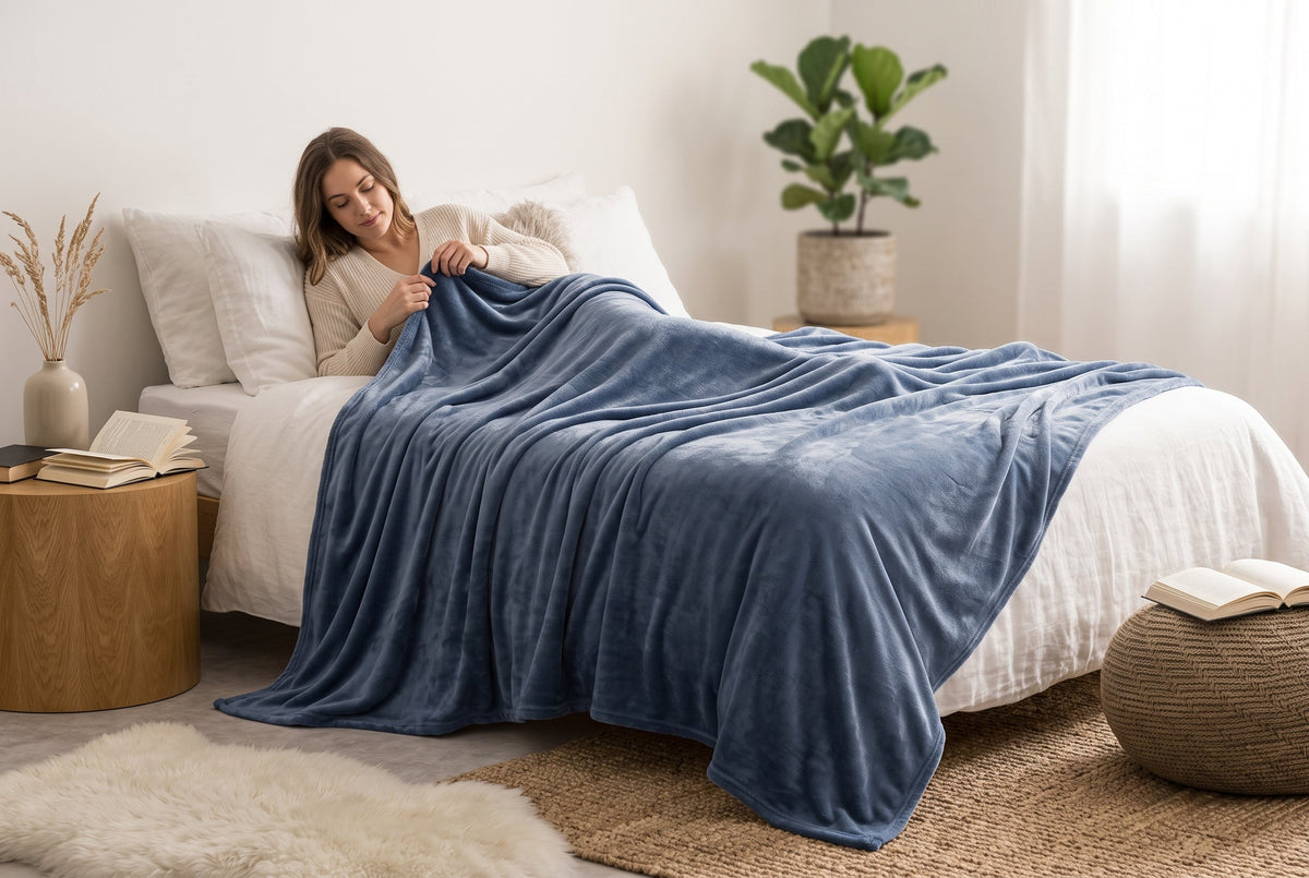Flannel Blanket, 60 x 80 in, Super Soft, Drizzle Blue