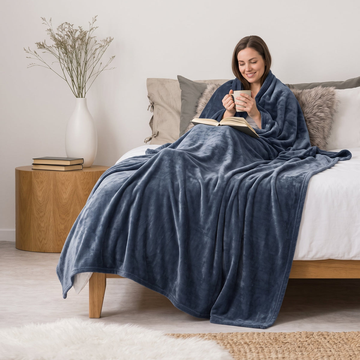 Flannel Blanket, 60 x 80 in, Super Soft, Drizzle Blue