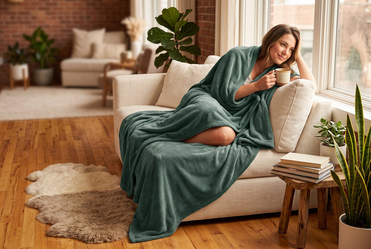 Flannel Blanket, 60 x 80 in, Super Soft, Laurel Green